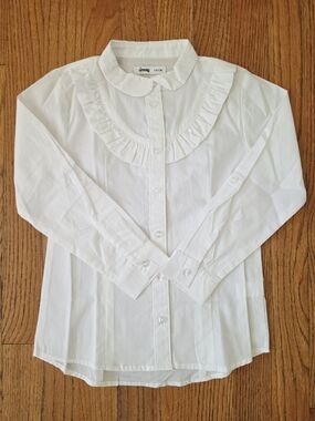 NEW! Girls White Ruffle-Collar Button-Down Shirt Size 6 / EU 116cm